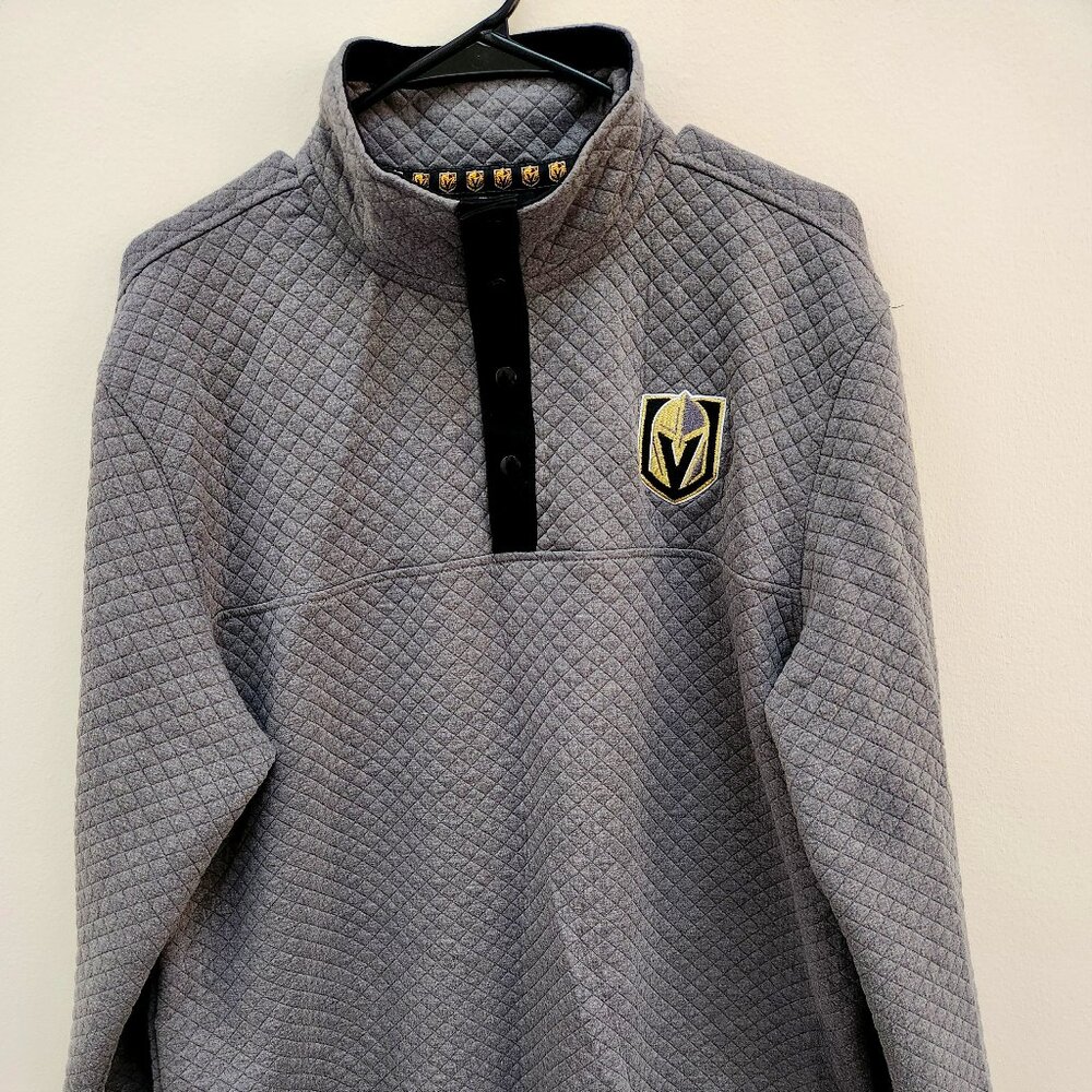 NHL Las Vegas Golden Knights Gray Quilted Sweater Mens XL 1/4 Button Up New